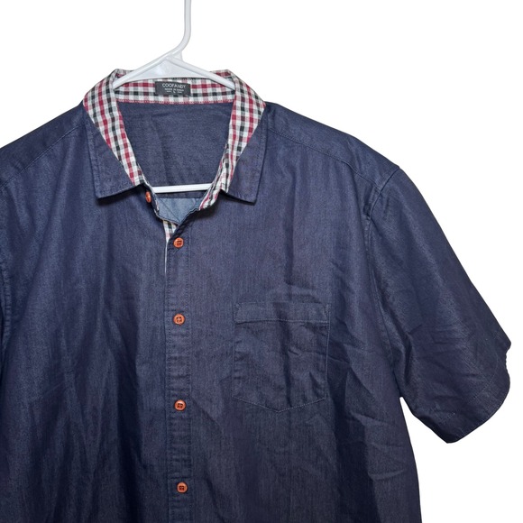 Coofandy Other - COOFANDY Mens Denim Short Sleeve Button Up Shirt Red Plaid Collar Size L